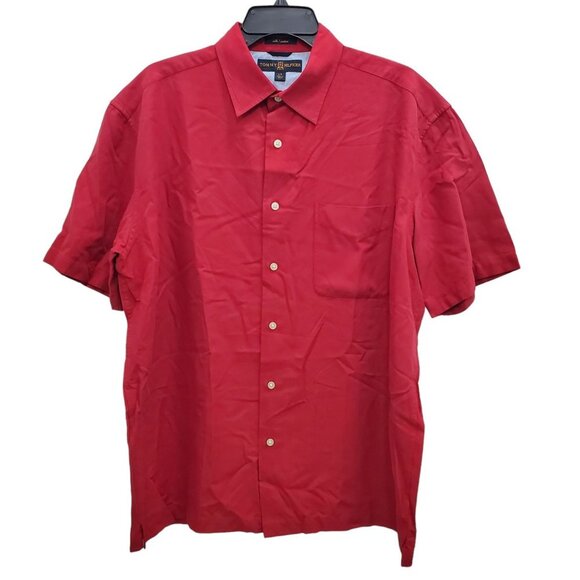 Tommy Hilfiger Golf Men's Y2K Red Silk Blend Short Sleeve Button Up Shirt‎ Sz L - Picture 1 of 6